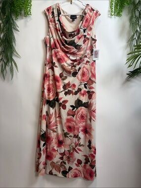 connected apparel Cream Maxi Dress with Pink Floral Print
